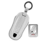 ontto Coque de e voiture compatible avec Porsche Panamera Spyder Carrera Macan Boxster Cayman Cayenne 911 970 981 991 2019-2024 - En cuir - Avec porte-clés - 3 boutons - Blanc B