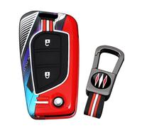 ontto Coque de clé de voiture compatible avec Toyota Aygo X Yaris Avensis Auris Verso - Pour Peugeot 108 - Pour Citroën C1 - Coque de protection en métal - 2 boutons - Rouge