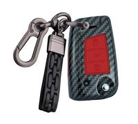 ontto Coque de clé de Voiture Compatible avec VW Golf 7 MK7 Polo T-ROC Seat Ibiza Leon FR Skoda Octavia Fabia Télécommande en ABS Étui Porte-clés en Fibre de Carbone Rouge B
