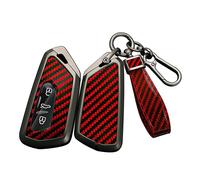 ontto Coque de clé de Voiture Coque de Protection pour VW Golf 8 GTI ID.3 ID.4 pour Skoda Octavia Enyaq Seat Leon Tarraco 3 Boutons PVC Métal Porte-clés Accessoires de Voiture-B Rouge