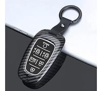 ontto Coque de clé de Voiture en ABS - Convient pour Hyundai Nexo NX4 Sonata DN8 Grand Santa Fe Tucson Grandeur Azera Solaris 2020-2022 - 6 Boutons - Fibre de Carbone - Noir