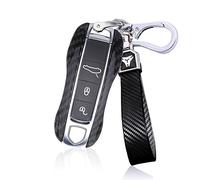 ontto Coque de clé de Voiture en Fibre de Carbone pour Porsche Cayenne Panamera Macan 911 922 Carrera Taycan 2019-2020 Porte-clés Housse de Protection 3 Boutons Noir