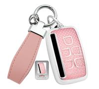 ontto Coque de clé de voiture en TPU à paillettes - Convient pour Range Rover Evouge Discovery Sport Velar LR2 LR4 pour Jaguar XF XJ XJL XE - Coque étanche pour clé - Rose