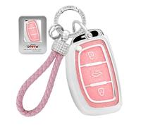 ontto Coque de clé de voiture en TPU cristal pour Hyundai Tucson 2017 I30 i40 2015 ix35 Ioniq Hybrid Bayon 2023 i20 2024 Coque de protection porte-clés 3 boutons B Rose