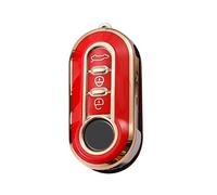 ontto Coque de clé de voiture en TPU pour Fiat 500 500C 500L 500X Panda Punto Lancia Ypslon Delta Grande Bravo 3 boutons Flip Key Box Shell Holder Bag Keychain Accessories Protector Rouge A