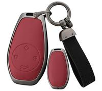 ontto Coque de e voiture en TPU pour Leapmotor T03 S01 C11 C01 Alliage de zinc Cuir Télécommande Housse de protection pour clé Porte-clés Accessoires de voiture 4 boutons - Rouge