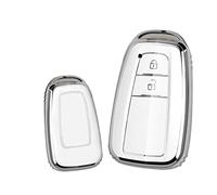 ontto Coque de clé de voiture en TPU pour Toyota CHR C-HR Prado Prius Camry Corolla RAV4 entrée sans clé Smart Key Shell Holder Bag Keychain Accessories 2 boutons Argenté Blanc