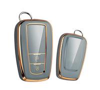 ontto Coque de clé de voiture en TPU pour Toyota CHR C-HR Prado Prius Camry Corolla RAV4 entrée sans clé Smart Key Shell Holder Bag Keychain Accessories 2 boutons Doré Gris