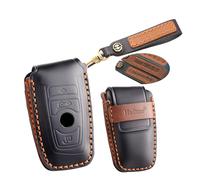 ontto Coque de clé de voiture personnalisée pour BMW F10 F20 F30 F34 F11 F15 F16 1 3 5 7 Series X1 X3 X5 X6 F25 F31 M3 M4 Crazy Horse Étui en cuir porte-clés Smart Key Box Accessoires, Noir , 4