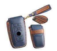 ontto Coque de clé de voiture personnalisée pour BMW F10 F20 F30 F34 F11 F15 F16 1 3 5 7 Series X1 X3 X5 X6 F25 F31 M3 M4 Crazy Horse Étui en cuir porte-clés Smart Key Box Accessoires, bleu, 4 buttons