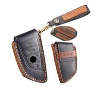 ontto Coque de clé de voiture personnalisée pour BMW X1 X3 X5 X6 X7 3 5 6 7 Series G20 G30 G11 F15 F16 G01 G02 F48 M3 M4 Crazy Horse Étui en cuir porte-clés Smart Key Box Accessoires, Noir , 4 buttons