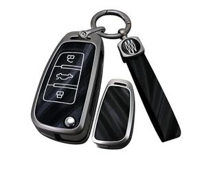 ontto Coque de clé de voiture pliante pour Audi A3 8L 8P A4 B6 B7 B8 A6 C5 C6 4F RS3 Q3 Q7 TT 8L 8V S3 Coque de protection brossée avec porte-clés 3 boutons D Noir