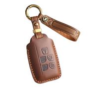 ontto Coque de clé de Voiture Porte-clés Convient pour Land Rover Discovery Defender Range Rover Velar Evoque Vogue Sport Étui de Clé en Cuir Véritable 5 boutonsA Marron
