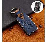 ontto Coque de clé de Voiture pour Range Rover Velar Evoque Land Rover Discovery Sport Jaguar E-Pace 2018 2019 Étui Cas pour Télécommande de clé Voiture en Cuir Protection de clé avec Porte-clés-Bleu