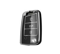 ontto Coque de clé de voiture pour VW Golf 7 Mk7 Polo Jetta Passat Tiguan Seat Leon Fabia Ibiza pour Skoda Fabia Octavia Superb 3 boutons Coque de protection en TPU Argenté Noir