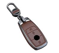 ontto Coque de clé en cuir pour Mercedes A C E S G GLS CLA Classe W213 W177 W205 W222 W177 AMG Accessoires AMG en alliage de zinc Smart Key Case Shell Holder Bag Keychain 3 boutons Marron A