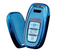 ontto Coque de clé pour Audi A3 A4 A6 A7 A8 Q5 Q7 S4 S5 S6 R8 RS4 RS5 RS6 TT E-Tron Quattro 3 boutons TPU fibre de carbone Coque de clé de voiture Étui pour clé de voiture Bleu