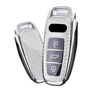 ontto Coque de clé pour Audi A3 A6 A7 A8 E-Tron S3 S6 RS6 S7 RS7 Q7 SQ7 Q8 SQ8 2019-2023 3 Boutons TPU Fibre de Carbone Coque de clé de Voiture - Accessoire de Voiture - Argent