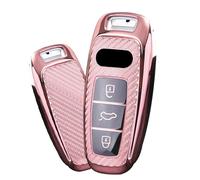 ontto Coque de clé pour Audi A3 A6 A7 A8 E-Tron S3 S6 RS6 S7 RS7 Q7 SQ7 Q8 SQ8 2019-2023 3 boutons TPU fibre de carbone Coque de clé de voiture Boîte à clés de voiture Accessoires de voiture Rose