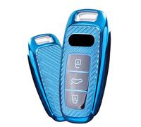 ontto Coque de clé pour Audi A3 A6 A7 A8 E-Tron S3 S6 RS6 S7 RS7 Q7 SQ7 Q8 SQ8 2019-2023 3 boutons TPU fibre de carbone Coque de clé de voiture Boîtier de clé de voiture Accessoires de voiture Bleu