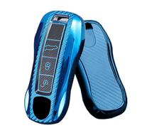 ontto Coque de clé pour Porsche Panamera Spyder Carrera Macan Boxster Cayman Cayenne 911 970 981 991 TPU Fibre de Carbone Coque de clé de Voiture Étui pour clé de Voiture Bleu