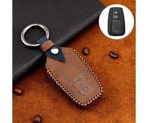 ontto Coque de e Voiture Pour Toyota Camry CH-R Prius RAV4 86 Corolla Yaris Land Cruiser Prado Étui Cas pour télécommande de clé voiture en Cuir Protection de vec porte-clés 2 Boutons-marron