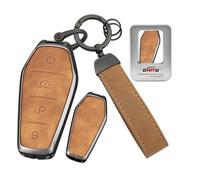ontto Coque de protection en métal pour clé de voiture BYD Atto 2 Atto 3 Seal U DMI Dolphin Han Tang Yuan Song Qin Étui de protection à télécommande en cuir avec porte-clés Marron