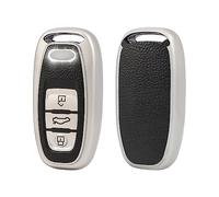 ontto Coque de protection en TPU pour e voiture Audi A1 A3 8V A4 B8 B9 A5 A6 C7 A8 Q3 Q5 Q7 S4 S6 S7 S8 R8 TT Étui de protection pour e voiture 3 boutons en cuir argenté B