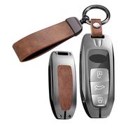 ontto Coque de protection pour clé de voiture compatible avec Audi A3 Sportback 8Y A6 C8 A7 A8 Q4 Q7 Q8 E-Tron 55 RSQ8 SQ7 2020-2025 - Boîtier en métal - 3 boutons - Marron