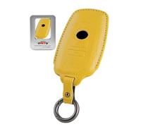 ontto Coque de protection pour clé de voiture compatible avec BMW Série 1, 2, 3, 4, 5, 6, 7 X3 X4 M2 M3 M4 M5 M6 F10 F11 F30 F31 - En cuir - Avec porte-clés Keyless - 4 boutons - Jaune
