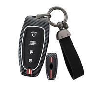ontto Coque de protection pour clé de voiture compatible avec Hyundai Ioniq 5 Santa Fe TM Tucson NX-4 N-Line 2022 2023 2024, coque en métal en fibre de carbone, 4 boutons