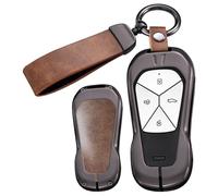 ontto Coque de protection pour e voiture compatible avec Xiaopeng Xpeng P5 P7 P9 G6 G9 G3i X9 4 boutons Boîtier en métal pour clé Étui porte-clés Accessoires -B Marron
