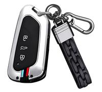 ontto Coque de protection pour clé de voiture - Convient pour VW Golf 8 ID.3 ID.4 ID.Buzz pour Seat Leon Tarraco Formentor Born - 3 boutons - En silicone - Avec porte-clés B - Argent