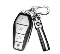 ontto Coque de protection pour clé de voiture en TPU compatible avec BYD Atto 3 Han Tang Song Pro-DM-i Yuan Qin Seal Dolphin Denza D9 Motif cuir Étui de protection pour clé de voiture Argenté