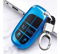 ontto Coque pour clé télécommande de Voiture pour Jeep Grand Cherokee Compass Journey Renegade Dodge en TPU Souple étui de Protection Porte-clés 4 Touches Bleu