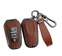 ontto Étui de clé de voiture en cuir pour 508/2008/3008/5008 - Coque de clé à distance intelligente en métal pour Citroën C3 Aircross/C5 Aircross/C4 Picasso/DS5/DS3 - Marron