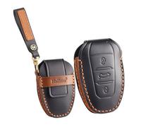 ontto Étui de protection en cuir pour clé de voiture - Porte-clés - Convient pour Peugeot e208 208 3008 308 SW GT 5008 2008, Citroën C4 C5, Berlingo Keyless, 3 boutons - Noir