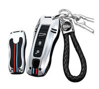ontto Étui de protection pour e voiture - Convient pour Porsche Panamera Spyder Carrera Macan Cayman Cayenne 911 970 981 991 2019-2023 - En métal - 3 boutons - Argenté