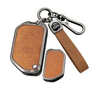 ontto Étui pour clé de voiture à 4 boutons pour télécommande de Jeep à rabat pour Gladiator JT Rubicon à partir de 2018, coque de clé de voiture en métal et cuir pour Wrangler JL JLU Sahara Rubicon à