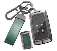 ontto Étui pour clés de voiture en cuir véritable compatible avec Renault 4/5 E-Tech Austral Clio 5 Mégane Scenic 4 Zoe Captur Arkana Koleos Rafale Alpine Coque en métal pour clé -, C vert.