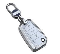 ontto Housse de clé de Voiture Compatible avec VW Golf 7 MK7 Jetta T-ROC Seat Leon 3 Ibiza Ateca Skoda Fabia Karoq Métal Cuir Porte-clés Protection de clés Blanc
