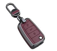 ontto Housse de clé de voiture compatible avec VW Golf 7 MK7 Jetta T-ROC Seat Leon 3 Ibiza Ateca Skoda Fabia Karoq en métal et cuir Rouge