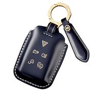 ontto Housse de clé de voiture en cuir de vachette pour Land Rover Discovery 5 Defender 90 Range Rover Sport Evoque Velar Jaguar XF I-Pace 2019-2024 Étui porte-clés bleu