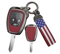 ontto Housse de e Voiture Étui pour onvient pour Jeep Grand Cherokee Wrangler JK Commander pour Chrysler 300C Pacifica Alliage Cuir Housse de Protection Porte-clés Accessoires -B Rouge