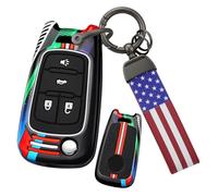 ontto Porte-clés de voiture pliable à rabat style sportif peint pour Buick Lacrosse Regal Verano Encore Cascada Allure 2010-2019, avec porte-clés drapeau américain américain, 4 boutons - Noir