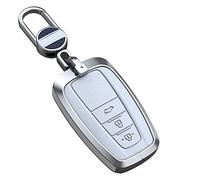 ontto Porte-clés en cuir pour Toyota CHR RAV4 Camry C-HR Corolla Prado Prius 2016 2017 2018 2019 2020 Accessoires en alliage d'aluminium pour clé intelligente 3 boutons Blanc