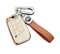 ontto TPU Coque de clé de Voiture Adapté pour VW Arteon Magotan Passat B8 CC MK2 Jetta Skoda Superb A7 Kodiaq Télécommande TPU Cas Coque de Protection pour clé de Voiture avec Porte-clés-Blanche