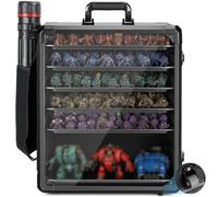 ONUEMP Mallette de transport miniature XL pour modèles Warhammer, 6 plateaux métalliques magnétiques, cadre en alliage d'aluminium, pochette latérale en maille, porte en acrylique transparent, noir