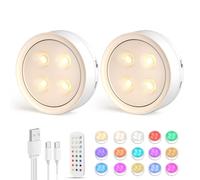 Onumii Lampe LED Rechargeable Cuisine Sans Fil Lumiere Sous Meuble Placard Eclairage Spot Led avec Telecommande USB Pile Armoire Light 12 Color Dimmable éclairage Spécial Lumière (2pcs Blanc)