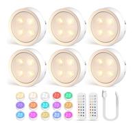 Onumii Lampe LED Rechargeable Cuisine Sans Fil Lumiere Sous Meuble Placard Eclairage Spot Led avec Telecommande USB Pile Armoire Light 12 Color Dimmable éclairage Spécial Lumière (6pcs Blanc)